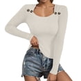 thumbnail image 1 of SGMVNU Women's Button Square Neck Ribbed Knit Sweaters Soft Lightweight Basic Sweater Long Sleeve Pullover Top 2025 Fall Tops Beige L, 1 of 8