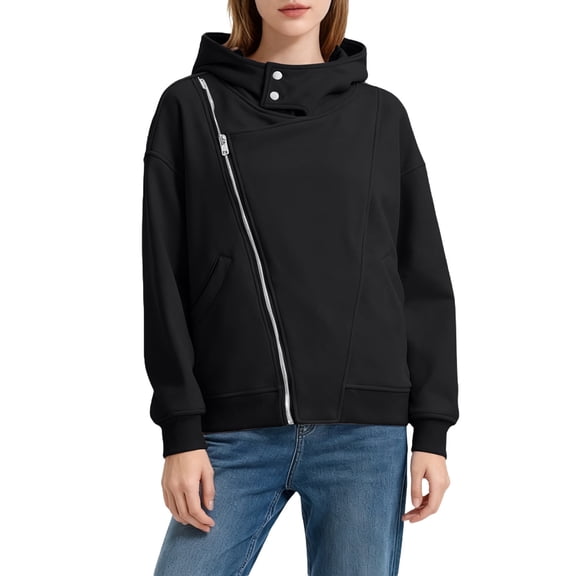 SGMVNU Womens Lined Full Zip Pullover Cotton Warm Sweatshirt for Women with Pockets Streetwear for Winter(Black, Size L)