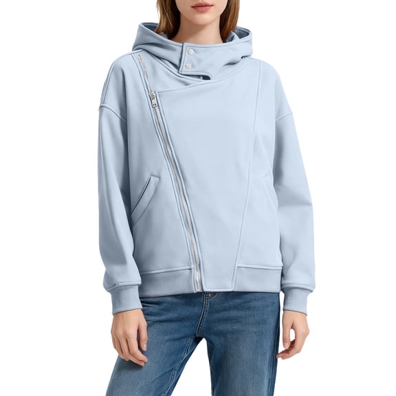 SGMVNU Womens Lined Full Zip Pullover Cotton Warm Sweatshirt for Women with Pockets Streetwear for Winter(Blue, Size L)
