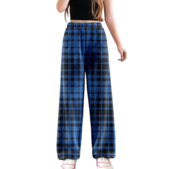 SGMVNU Womens Pajama Pants Cozy Flannel Fuzzy Sleepwear Warm Winter Loungewear Comfy Pj Bottoms Classic Plaid Pj's Pants(Blue, 2XL)