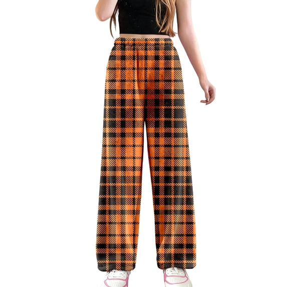 SGMVNU Womens Fleece Pajama Pants Cozy Flannel Fuzzy Sleepwear Warm Winter Loungewear Comfy Pj Bottoms Classic Plaid Pj's Pants(Orange, M)