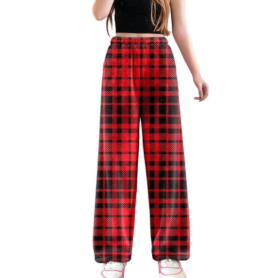 SGMVNU Womens Pajama Pants Cozy Flannel Fuzzy Sleepwear Warm Winter Loungewear Comfy Pj Bottoms Classic Plaid Pj's Pants(Red, 2XL)