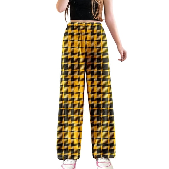 SGMVNU Womens Pajama Pants Cozy Flannel Fuzzy Sleepwear Warm Winter Loungewear Comfy Pj Bottoms Classic Plaid Pj's Pants(Yellow, XL)
