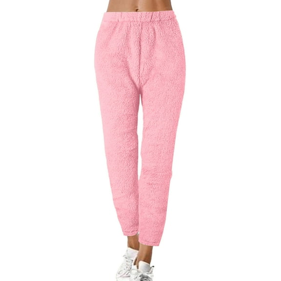 SGMVNU Womens Pajama Pants, Winter Warm Fuzzy Loungewear Bottoms Long Soft Comfy Thick Thermal Pajama Pants(Pink, L)