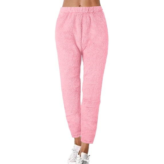 SGMVNU Womens Pajama Pants, Winter Warm Fuzzy Loungewear Bottoms Long Soft Comfy Thick Thermal Pajama Pants(Pink, XL)
