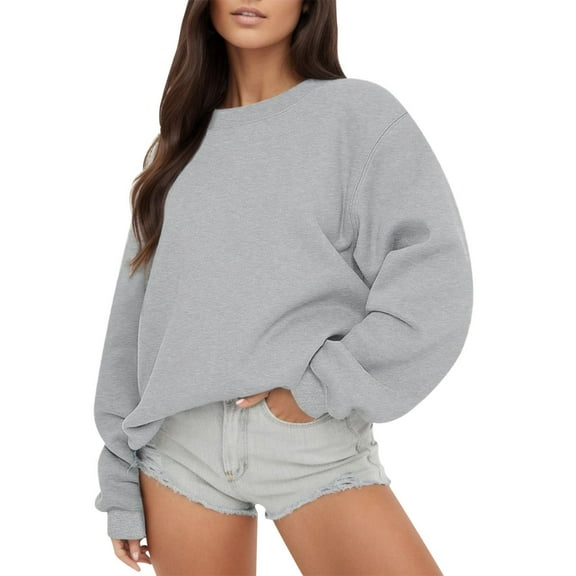 SGMVNU Womens Oversized Sweatshirts Hoodies Crewneck Sweaters Pullovers Casual Tops Comfy Fall Fashion Outfits Winter Clothes 2025(Grey, S)