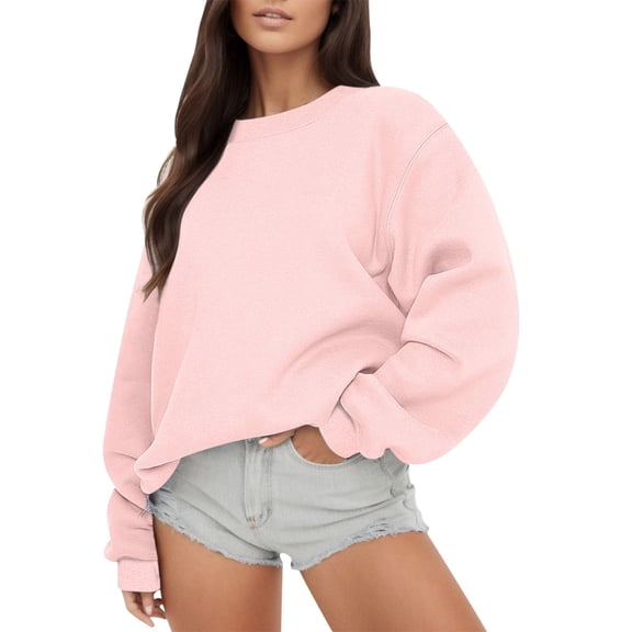 SGMVNU Womens Oversized Sweatshirts Hoodies Crewneck Sweaters Pullovers Casual Tops Comfy Fall Fashion Outfits Winter Clothes 2025(Pink, L)