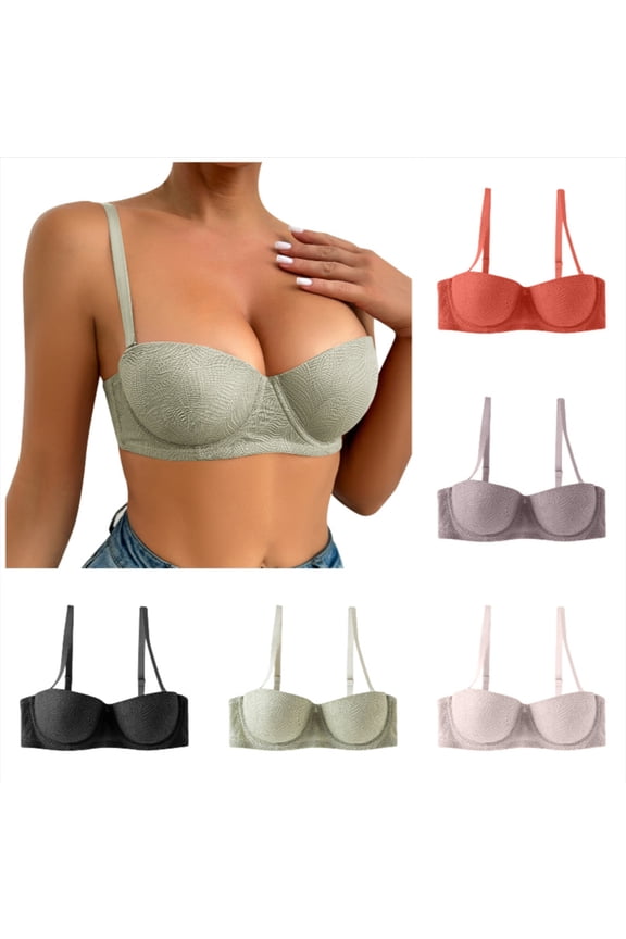 Womens Push Up Bra Solid Color Sexy Underwire Triple Breasted Back Bralette Full Figure Gather Beauty Back Green 75C