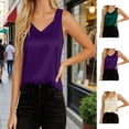 thumbnail image 1 of SGMVNU Womens Silk Satin Tank Tops V Neck Casual Cami Sleeveless Camisole Blouses Summer Basic Tank Shirt Size: XL Dark Purple, 1 of 4