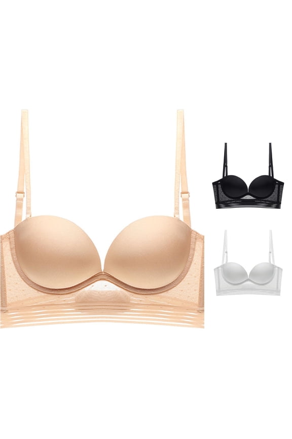 Womens Strapless Bra with Detachable Shoulder Straps, Supportive Underwire Push Up Bras for Women, Khaki, Size XL