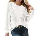 thumbnail image 1 of SGMVNU Womens Sweater Tops Casual Crewneck Fringe Tassel Knitted Pullover Sweater Tops Knitwear Fall Winter Clothes White XL, 1 of 5