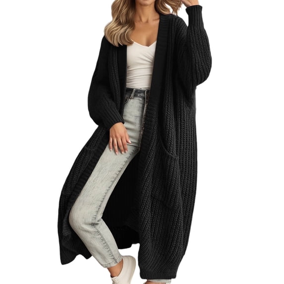 SGMVNU Womens Sweater Tops Crewneck Long Sleeve Oversized Casual Solid Color Button Down Ruffle Knit Pullover, Trendy Fall Winter Jacket Coats Black Size L