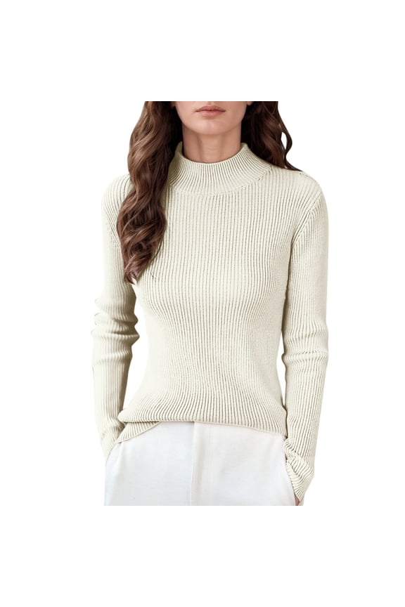 Womens Sweater Tops Thread Semi Turtleneck Undershirt Women's Fall And Winter Thread Top Thin Strip Thin Knitted Sweater Knitwear Tops Fall Clothes Beige L