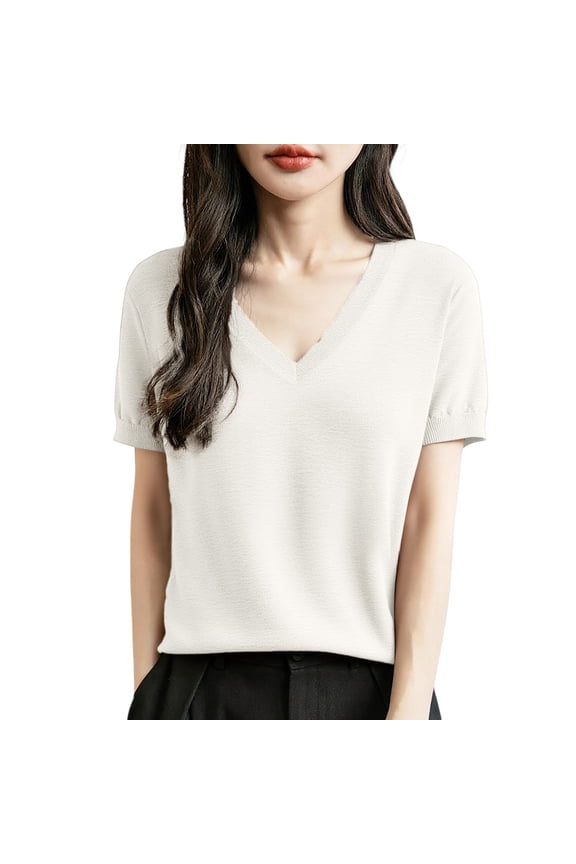Womens Sweater Tops Wool Blend Summer Fall Tops Lightweight Business Casual Blouses Knitwear Fall Winter Clothes White S