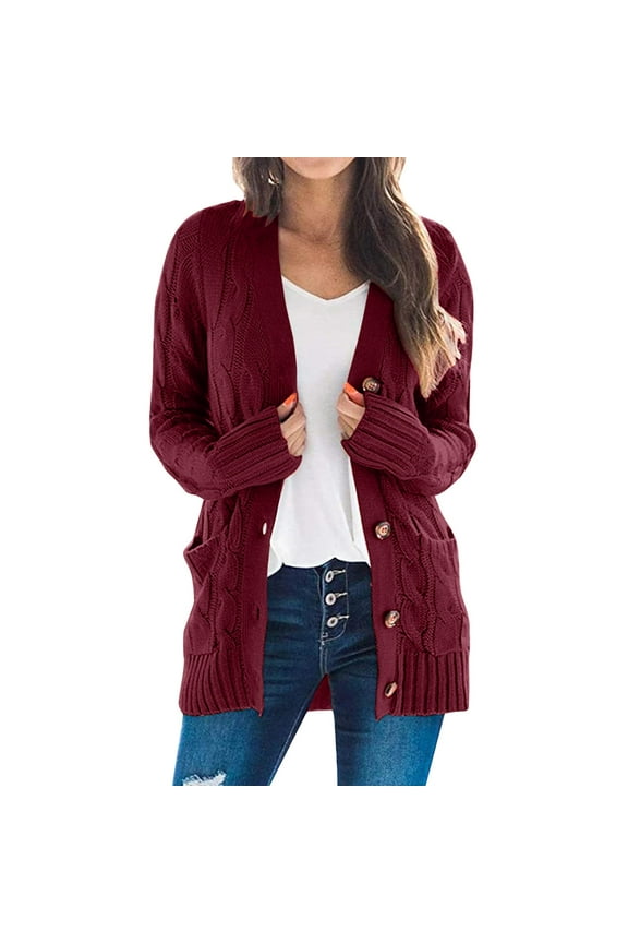 Womens Sweaters And Cardigans Open Sleeve Knit Boho Long Patchwork Coat Cardigan Pockets Front, Trendy Fall Winter Jacket Coats Wine Size XL