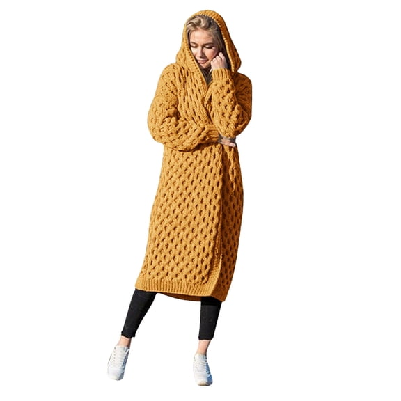 SGMVNU Womens Sweaters Knitted Sweater Coat Long Sleeve Open Front Cardigan Fashion Winter Warm Soft Pullover, Fall Coat Winter Clothes Yellow Size M