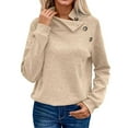 thumbnail image 1 of SGMVNU Womens Sweatshirt Casual Textured Knit Long Sleeve Irregular Button V Neck Loose Pullover 2025 Fashion Fall Outfits Tops(Beige, 4XL), 1 of 5