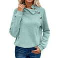 thumbnail image 1 of SGMVNU Womens Sweatshirt Casual Textured Knit Long Sleeve Irregular Button V Neck Loose Pullover 2025 Fashion Fall Outfits Tops(Blue#2, 3XL), 1 of 5