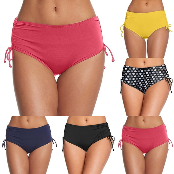 SGMVNU Womens Swim Shorts Stretch Mid Rise Swimming Bottoms Side Drawstring Cute Bikini Swimsuit Bottoms for Summer Beach, Size XXL, Pink
