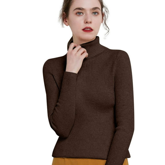SGMVNU Womens Turtleneck Long Sleeve Sweater Tops Casual Soft Knit Fit Lightweight Basic Pullover 2025 Fall Work Outfits(Coffee, M)