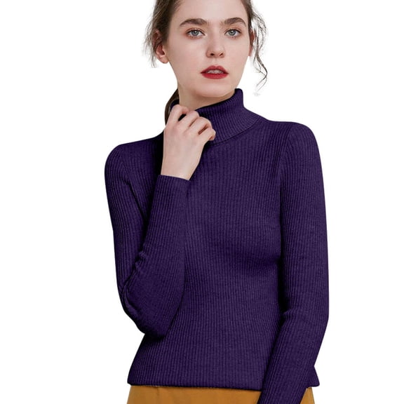 SGMVNU Womens Turtleneck Long Sleeve Sweater Tops Casual Soft Knit Fit Lightweight Basic Pullover 2025 Fall Work Outfits(Dark Purple, XXL)