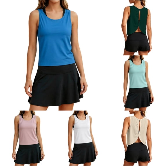 SGMVNU Workout Tank Tops for Women Open Back Crop Tanks Sport Athletic Yoga Running Gym Loose Crop Sleeveless Shirts, Blue 2, Size L