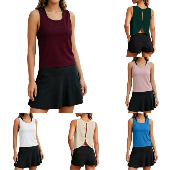 SGMVNU Workout Tank Tops for Women Open Back Crop Tanks Sport Athletic Yoga Running Gym Loose Crop Sleeveless Shirts, Red, Size S