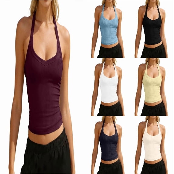 SGMVNU Workout Tops for Women Racerback Basic Tank Summer 2026 Camisole V Neck Slim Fit Ribbed Sleeveless Size: L Dark Purple
