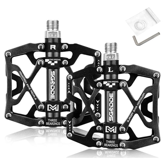 SGODDE Mountain Bicycle Pedals, MTB Pedals Bike Flat Pedals Aluminum alloy 9/16 In., Cycling Sealed 3 Bearing Pedals, Black