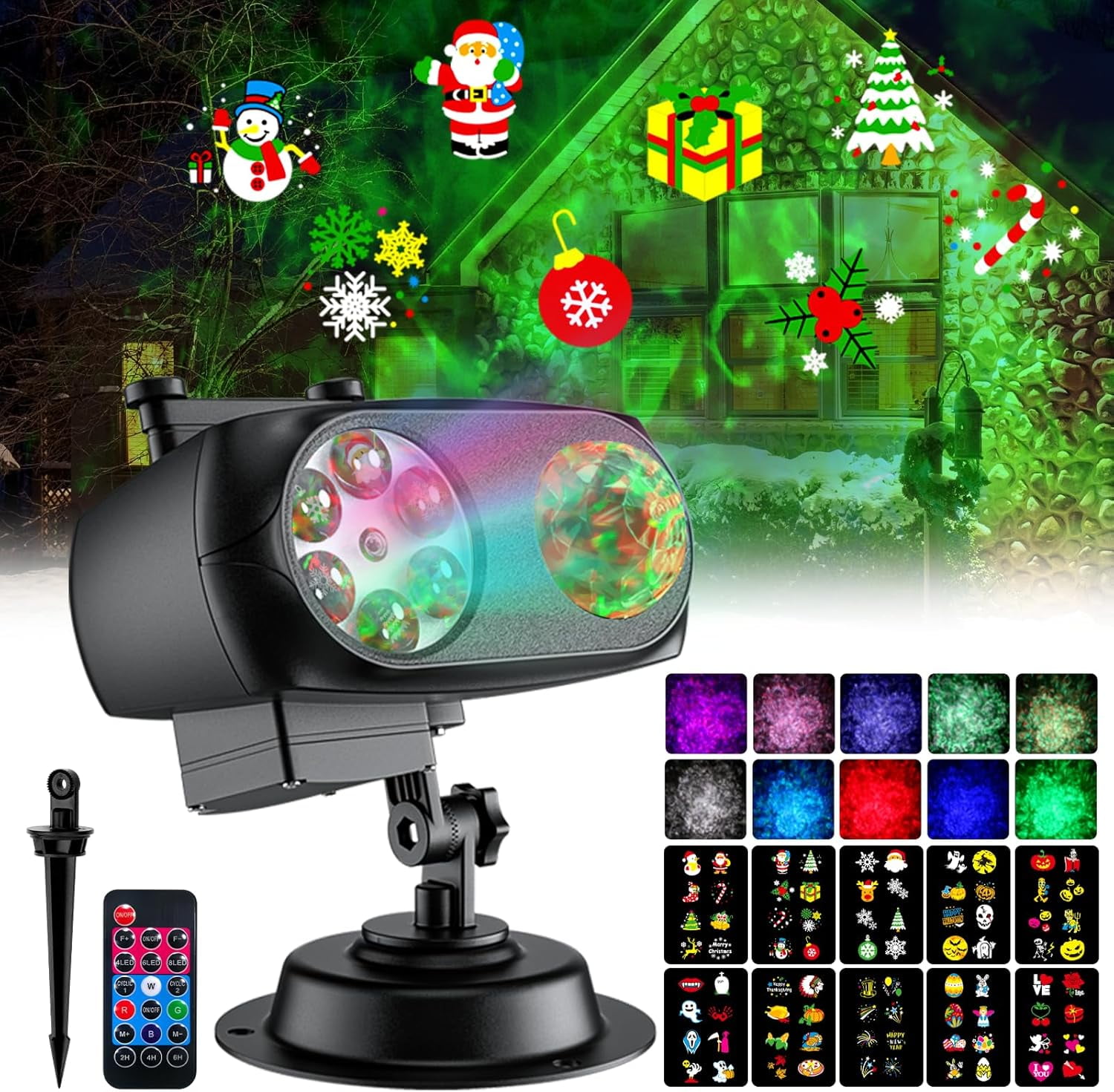SGOKEEN 15W Brighter Christmas Decorations Projector Lights and Halloween Projector Outdoor 2025 Upgrade, 10 HD Slides (3D Ocean Wave \u0026 Patterns), 30 Holiday Projector Home Party Light Show