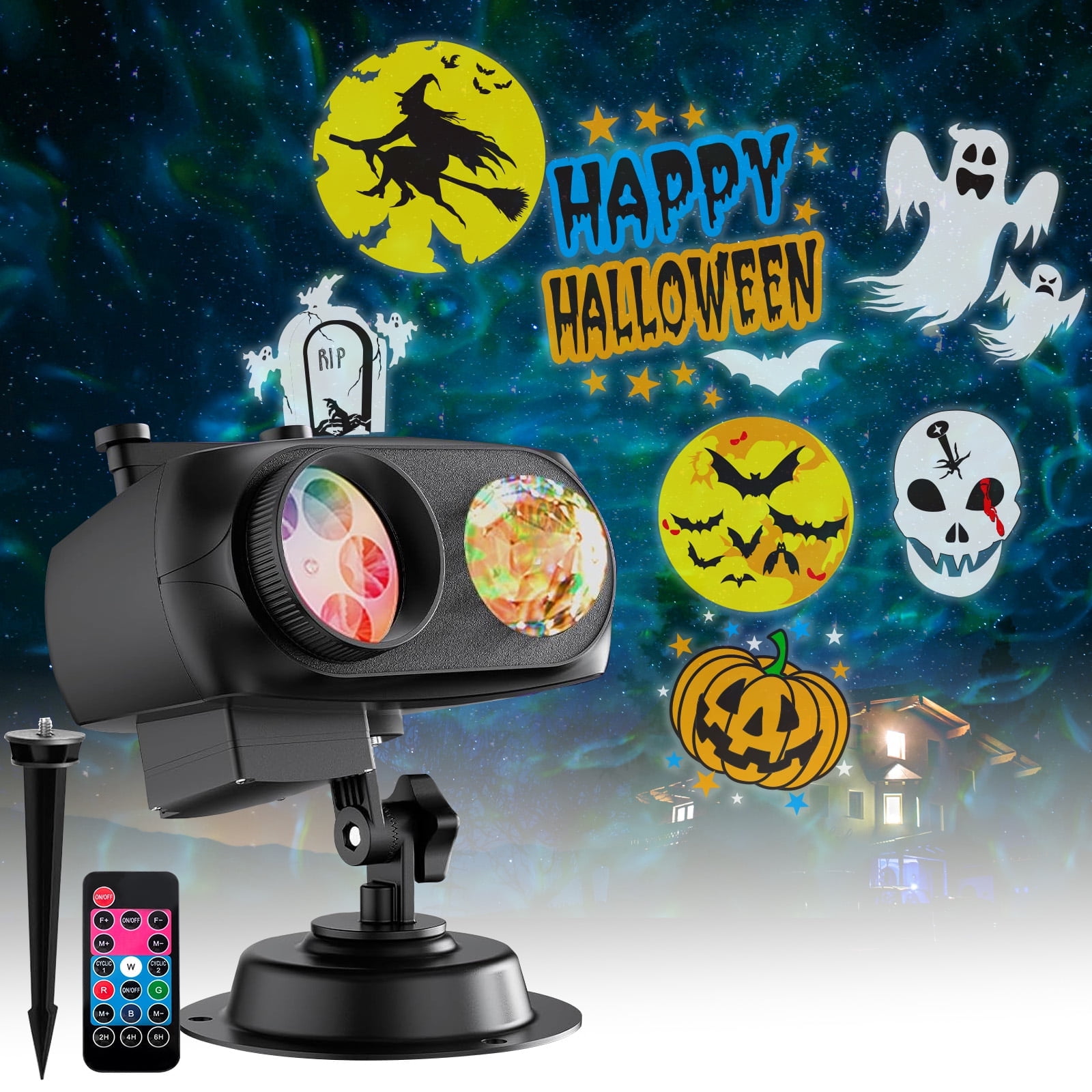 SGOKEEN 15W Brighter Halloween Decorations Projector Lights and Christmas Projector Outdoor 2025 Upgrade, 10 HD Slides (3D Ocean Wave \u0026 Patterns), 30 Holiday Projector Home Party Light Show