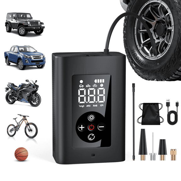 Cordless Portable Tire Inflator - 200 Psi Digital Pressure Gauge, Air Compressor for Car Tires with Automatic Shutoff, Emergency LED Light, Compact Automotive Pump