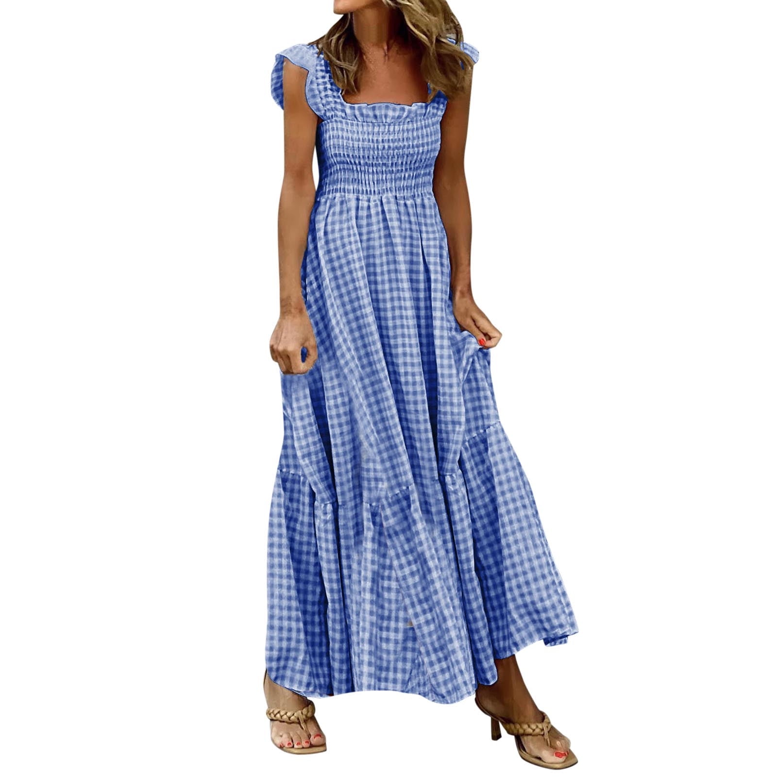 SGQSRQJ Midi Dress Womens Casual Summer Long Dress Sleeveless Square