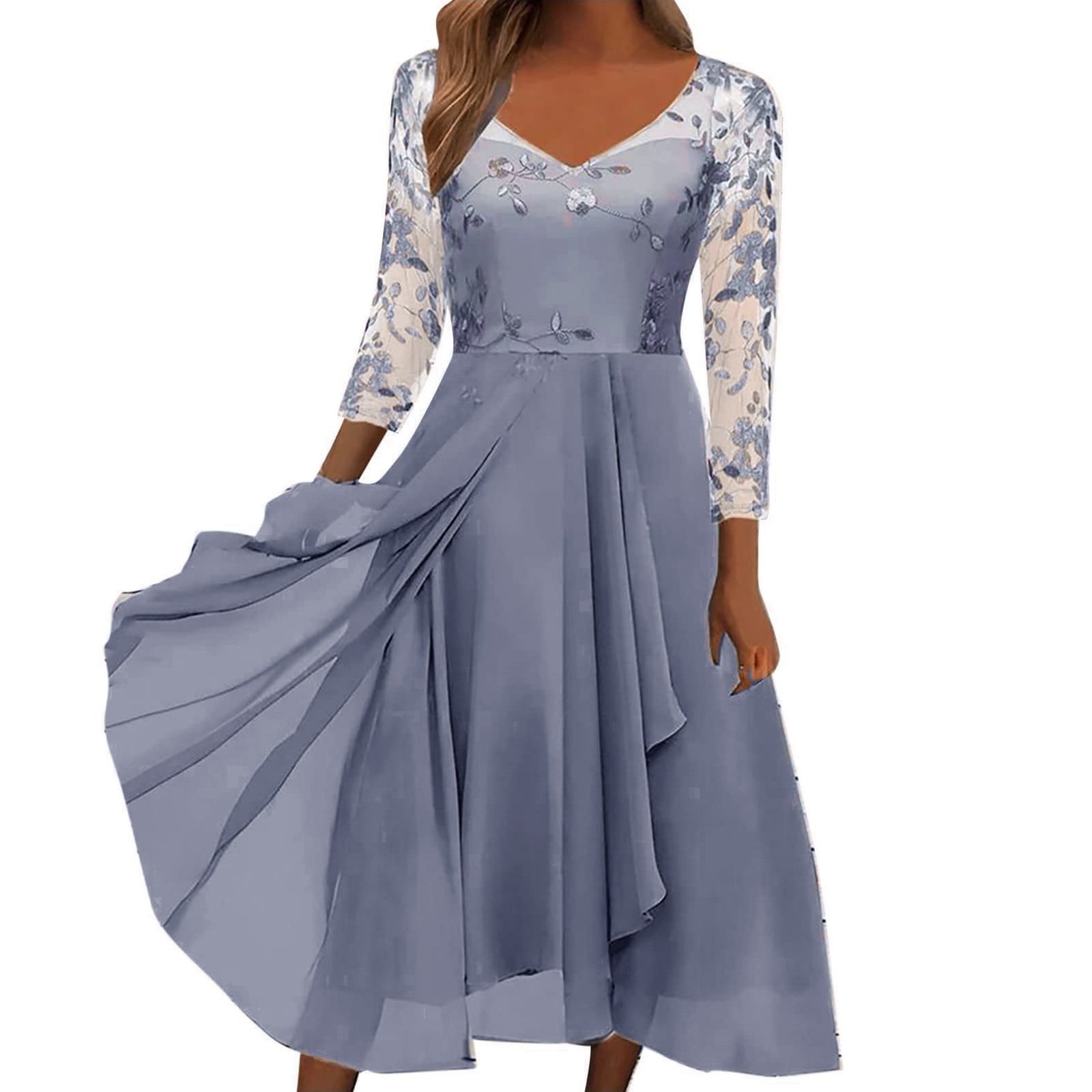 SGQSRQJ Romper Dresses For Women Women'S Chiffon Patchwork V Neck Mesh