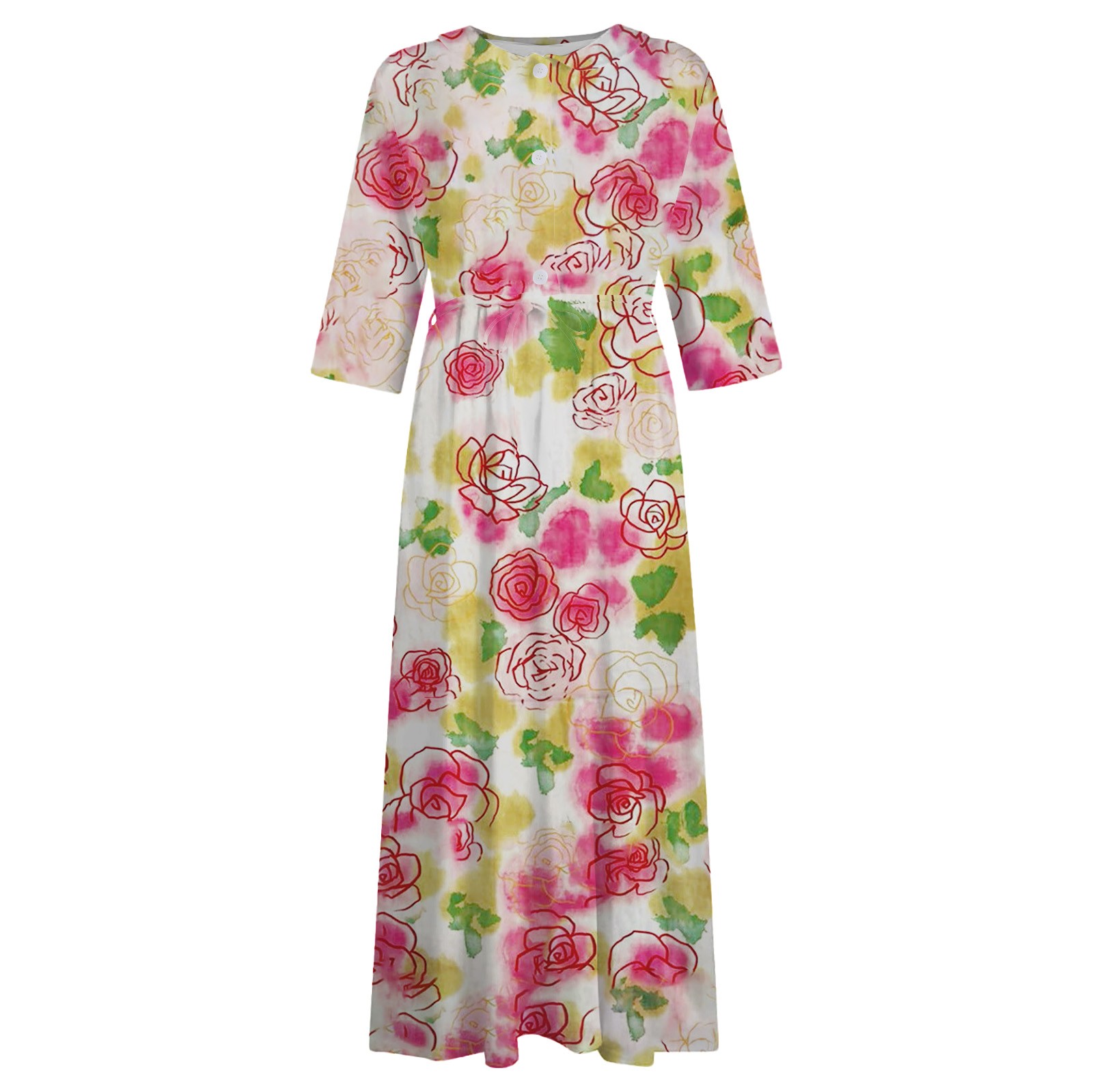 SGQSRQJ Sun Dresses Solid Color Vintage Lapel Button Cotton Long Casual