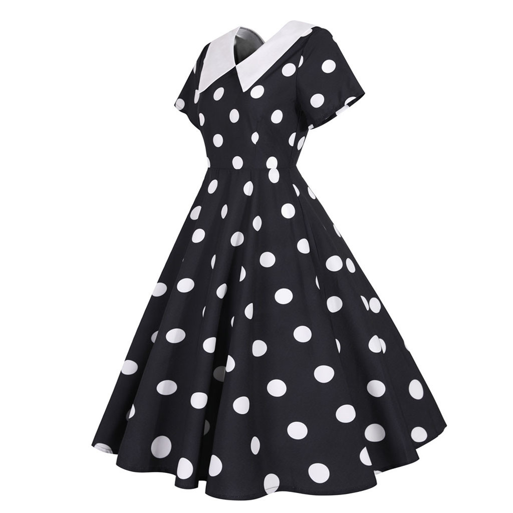 SGQSRQJ Womens Summer Dresses Women Vintage Dot Short Sleeve Casual