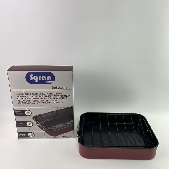 SGRAN Bakeware,Roasting Pan with Rack  15.75" Turkey Roaster Pan with V-Rack, Nonstick Oven Pan for Cooking, Baking & Roasting