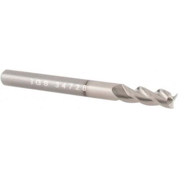 SGS 34737 Square End Mill: 3/8" Dia, 1" LOC, 3/8" Shank, 2-1/2" OAL, 3 Flutes