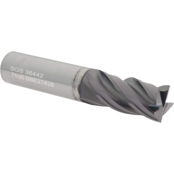 SGS 36442 Square End Mill: 3/4" Dia, 1-1/2" LOC, 3/4" Shank, 4" OAL, 4 Flutes