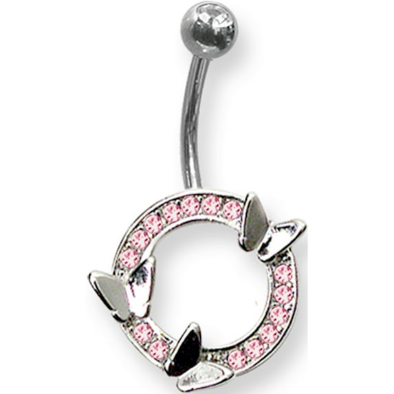 SGSS Curv BB w Fancy Gem Bottom Dangle 14G (1.6mm) 13/32 (11mm) Curv Sh Stainless Steel