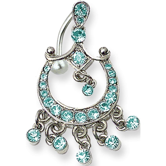 SGSS Curv BB w Fancy Gem Top Dangle 14G (1.6mm) 13/32 (11mm) Long Curv Stainless Steel