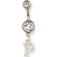 thumbnail image 1 of SGSS Curv BB w Gem Ball & Dangling Pave Letter 14G (1.6mm) 13/32 (11mm) Stainless Steel, 1 of 2