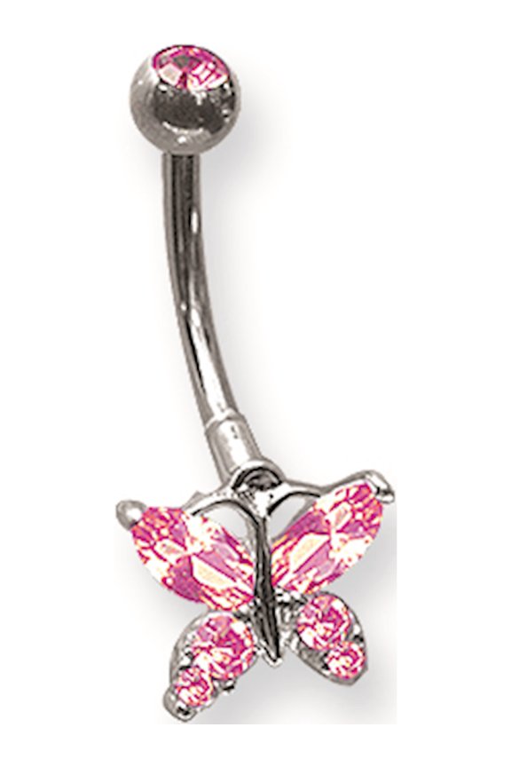 SGSS Curv BB w Mini Fancy Gem Charm 14G 13/32 (11mm) Long Fancy Gem But Stainless Steel