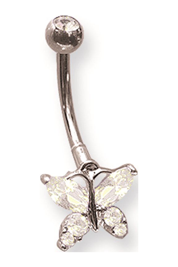 SGSS Curv BB w Mini Fancy Gem Charm 14G 13/32 (11mm) Long Fancy Gem But Stainless Steel