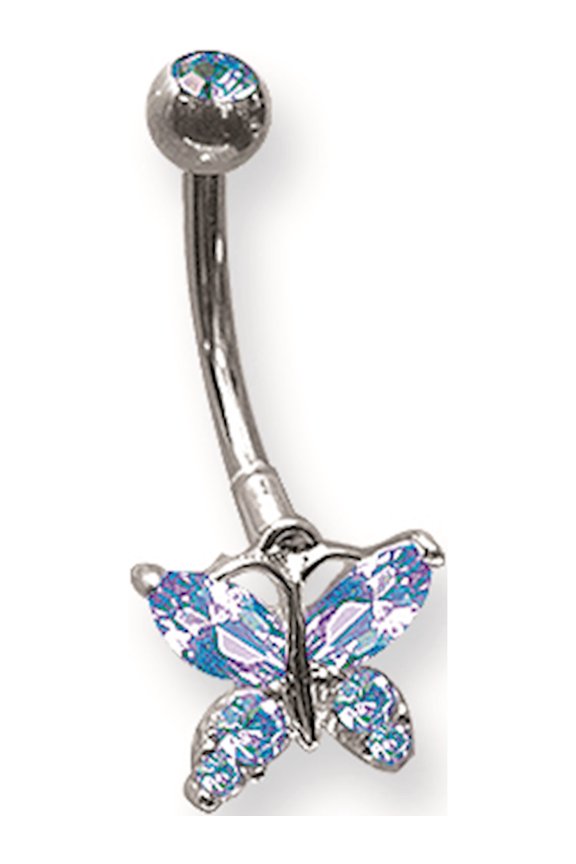 SGSS Curv BB w Mini Fancy Gem Charm 14G 13/32 (11mm) Long Fancy Gem But Stainless Steel