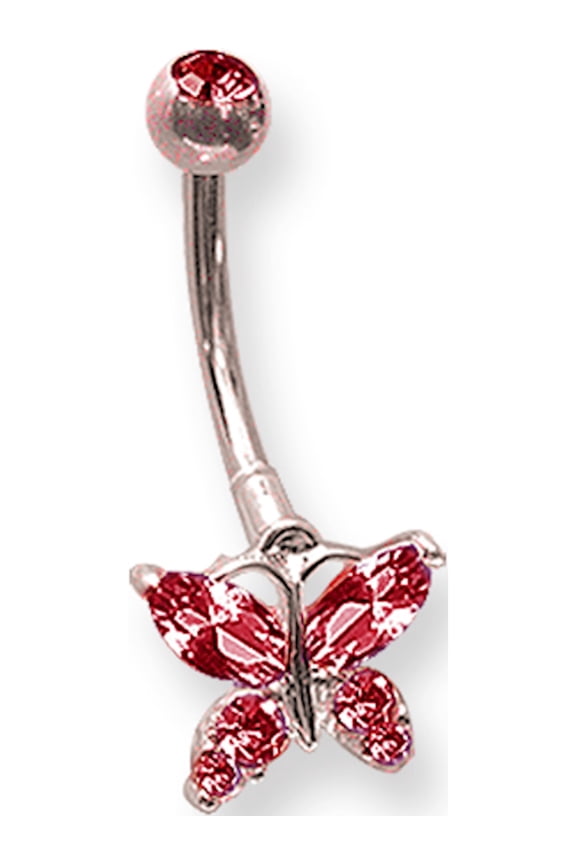 SGSS Curv BB w Mini Fancy Gem Charm 14G 13/32 (11mm) Long Fancy Gem But Stainless Steel