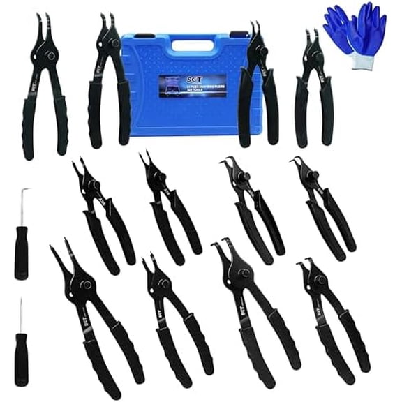 SGT 14pc Snap Ring Pliers Set,Internal & External Circlip Pliers with 45/90 Bent and Straight Pliers, Hook & Pick,Heavy Duty Removal Tool with Storage Case & Gloves$$Tools & Hardware Other