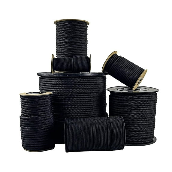 SGT KNOTS Diamond Grip Black Bungee Cord - 100% Stretch Elastic Cord and Absorbent Bungee Shock Cord for Camping, Kayak Deck, Crafting (3/8in x 25ft)