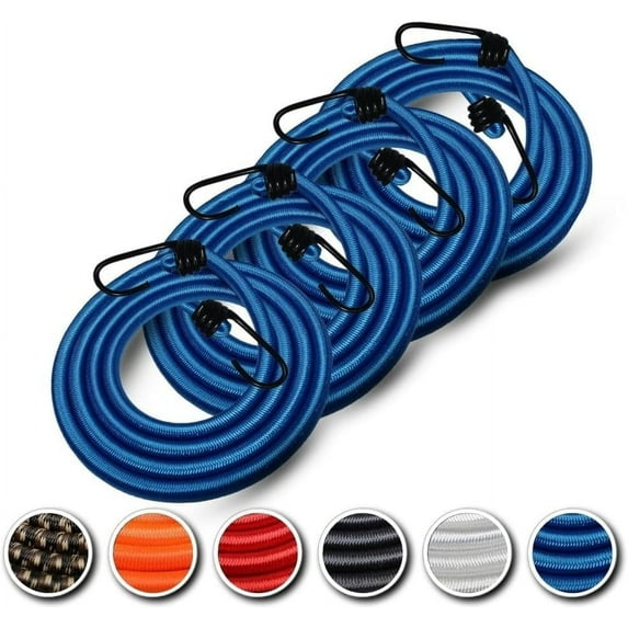 SGT KNOTS Marine Grade Bungee Cord with Hooks - Heavy Duty, Dacron Polyester Elastic Straps for Camping, and Outdoor Use - Bungees for Tie Downs, & Cars (16 in - Royal Blue, 4Pack)