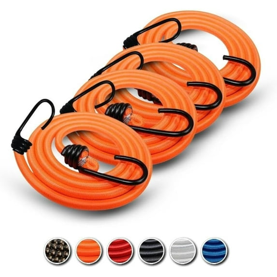 SGT KNOTS Marine Grade Bungee Cord with Hooks - Heavy Duty, Dacron Polyester Elastic Straps for Camping, and Outdoor Use - Bungees for Tie Downs, & Cars (24 in - Neon Orange, 4Pack)